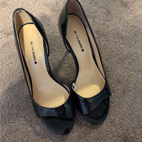 The Shoes Shoes - Elegant Black Peep-Toe Heels Size 39 Euro